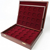 Футляр деревянный Vintage (329х271х61 мм) для 40 монет в капсулах (диаметр 44 мм). 2 уровня