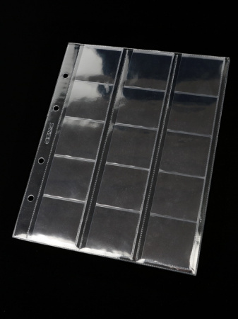 Листы формата ОПТИМА (Россия) (201х252 мм) с выдвижными секциями на 15 ячеек. Для монет диаметром до 40 мм. Упаковка из 5 листов. СомС, ЛМ15-O