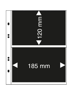 Нумизматические листы системы MULTI COLLECT на 2 ячейки (185х120 мм) прозрачного цвета с чёрными листами вставками. Lindner, MU1404