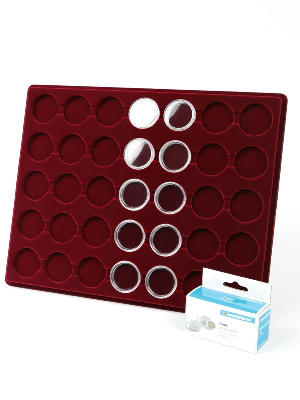 Планшет S (234х296х12 мм) для 35 монет в капсулах CAPS 29 и 30 Leuchtturm. Диаметр ячейки 35 мм Планшет S (234х296х12 мм) для 35 монет в капсулах CAPS 29 и 30 Leuchtturm. Диаметр ячейки 35 мм