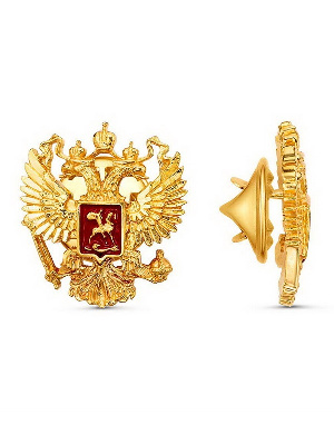 Значок Герб РФ, большой, золочение, цанга Значок Герб РФ, большой, золочение, цанга