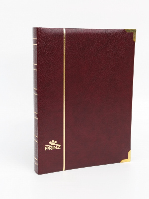 Альбом для марок (кляссер Royal-Line) из натуральной кожи, 16 листов (32 страницы), чёрный картон с промежуточными прозрачными листами. Бордовый. Prinz, 6016