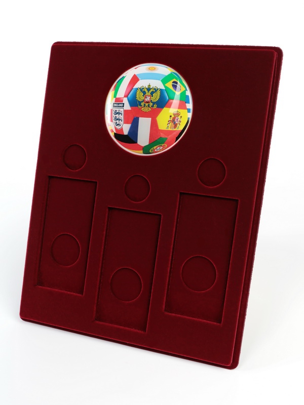 Планшет S (234х296х12 мм) для 3 монет 25 рублей и 3 монет 25 рублей в блистере «Футбол 2018». Мяч Планшет S (234х296х12 мм) для 3 монет 25 рублей и 3 монет 25 рублей в блистере «Футбол 2018». Мяч