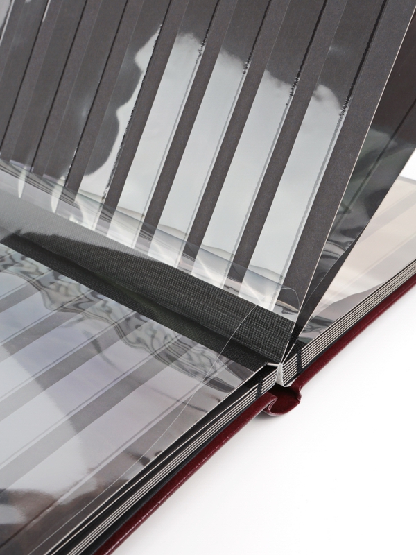 Альбом для марок (кляссер Royal-Line) из натуральной кожи, 16 листов (32 страницы), чёрный картон с промежуточными прозрачными листами. Бордовый. Prinz, 6016