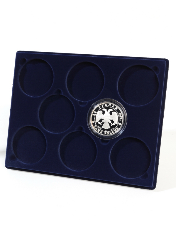  Планшет S (234х296х12 мм) для монет в капсулах d-74 мм (8 ячеек), тёмно-синий