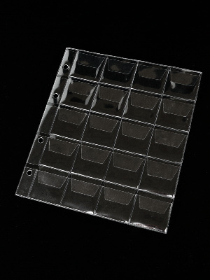 Листы формата НУМИС (Россия) (190х217 мм) на 20 ячеек с клапанами. Для монет диаметром до 33 мм. Упаковка из 10 листов. СомС, ЛМ20К-N