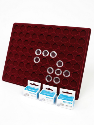 Планшет S (234х296х12 мм) для 80 монет в капсулах CAPS 16, 16,5 и 17 мм Leuchtturm. Диаметр ячейки 22,5 мм, тёмно-бордовый  Планшет S (234х296х12 мм) для 80 монет в капсулах CAPS 16, 16,5 и 17 мм Leuchtturm. Диаметр ячейки 22,5 мм, тёмно-бордовый