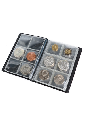 Карманный монетный альбом 116х154х13 мм для размещения 60 монет, вертикальный, тёмно-бордовый