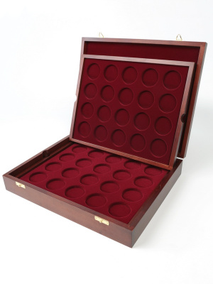 Футляр деревянный Vintage (329х271х61 мм) для 40 монет в капсулах (диаметр 44 мм). 2 уровня