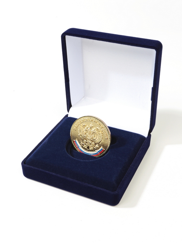 Футляр (92х92х40 мм) для монеты, медали (диаметр 40 мм, толщина 4 мм), с вертикальной установкой медали, тёмно-синий