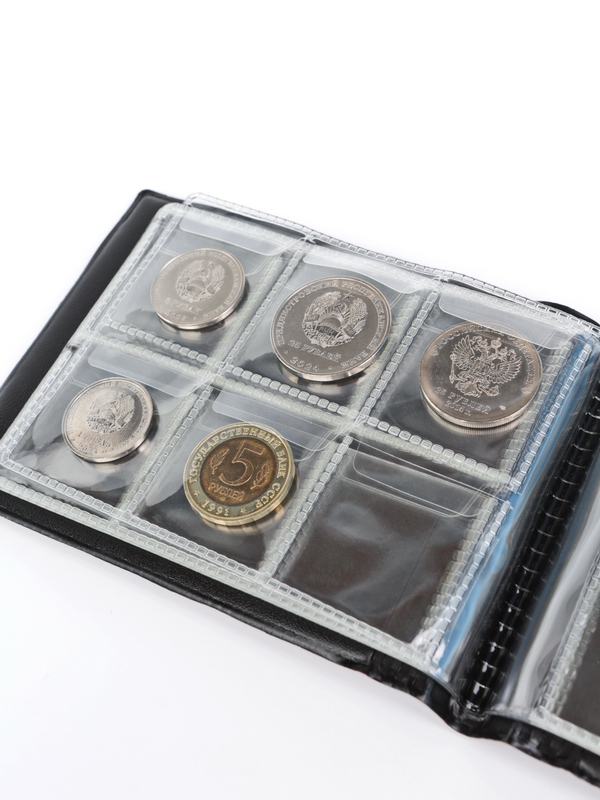 Карманный монетный альбом 138х99х18 мм для размещения 60 монет, горизонтальный, тёмно-синий