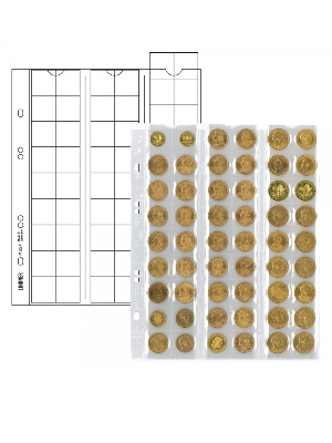 Нумизматические листы системы MULTI COLLECT для 54 монет диаметром до 20 мм. Упаковка из 5 листов и 5 чёрных прокладочных листов. Lindner, MU54