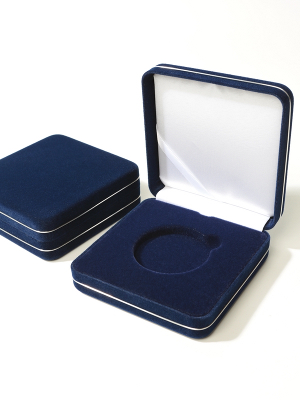 Футляр замшевый (92х92х34 мм) для 1 монеты в капсуле (диаметр 46 мм), тёмно-синий