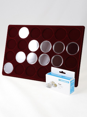 Планшет L (222х333х13 мм) для 24 монет в капсулах CAPS 41 Leuchtturm. Диаметр ячейки 47 мм