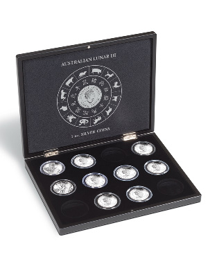 Футляр деревянный Volterra Uno (304х244х31 мм) для 12 серебряных монет в оригинальных капсулах (1 oz Lunar III). Leuchtturm, 364640