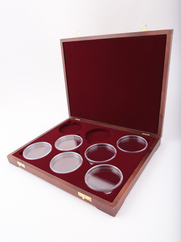 Футляр деревянный Vintage S (305х247х40 мм) на 8 монет в капсулах (диаметр 74 мм)