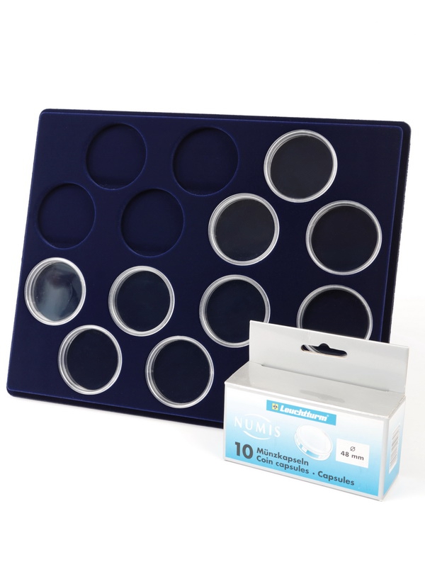 Планшет S (234х296х12 мм) для 14 монет в капсулах CAPS 48 Leuchtturm. Диаметр ячейки 54 мм