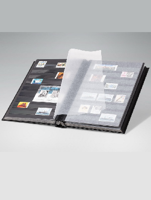 Альбом для марок (кляссер CLASSIC). 16 листов (32 страницы) из чёрного картона с промежуточными листами из пергамина. Тёмно-синий. Prinz, 2015