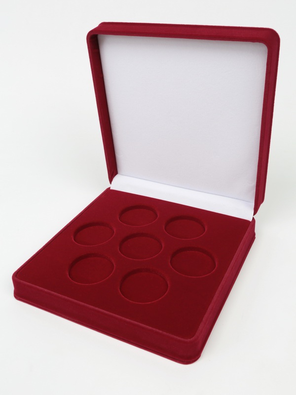  Футляр (186х192х50 мм) на 7 монет в капсулах (диаметр 44 мм), светло-бордовый