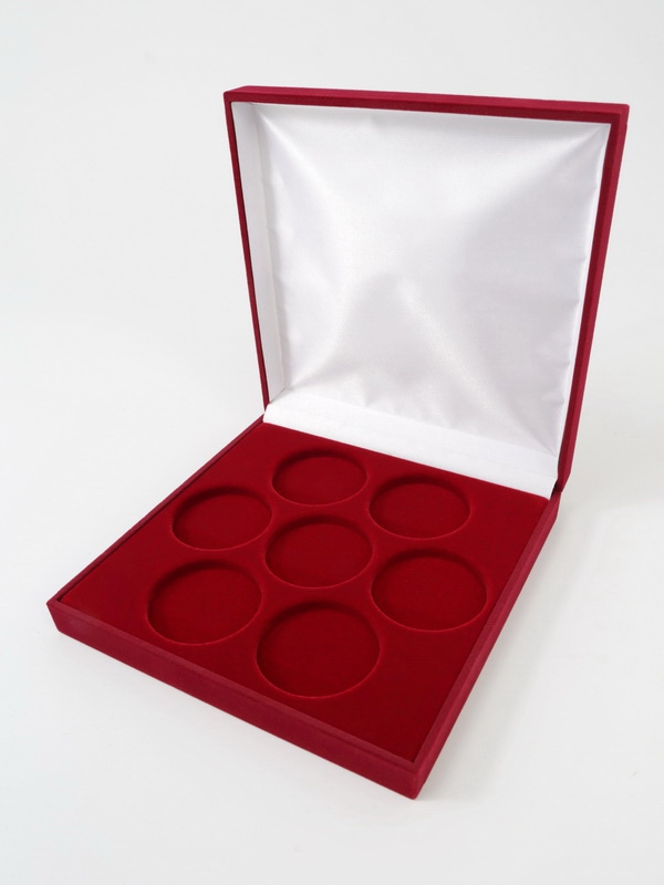  Футляр (160х160х33 мм) на 7 монет в капсулах (диаметр 46 мм), светло-бордовый