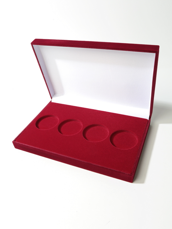 Футляр (220х143х34 мм) на 4 монеты в капсулах (диаметр 46 мм), светло-бордовый