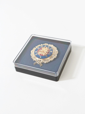  Пластиковый футляр (80х80х22 мм). Чёрное основание, прозрачная крышка, синяя вставка