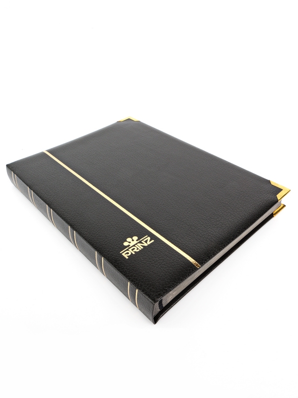 Альбом для марок (кляссер Royal-Line) из натуральной кожи, 16 листов (32 страницы), чёрный картон с промежуточными прозрачными листами. Чёрный. Prinz, 6016