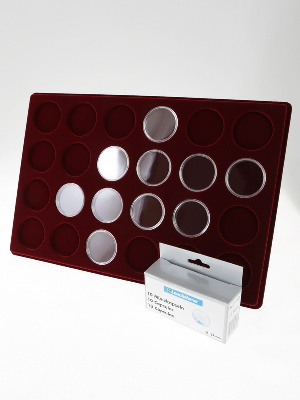 Планшет L (222х333х13 мм) для 24 монет в капсулах CAPS 36 и 37 Leuchtturm. Диаметр ячейки 42,5 мм