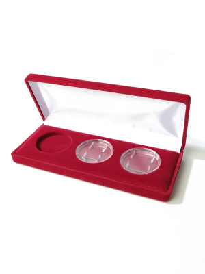 Футляр (200х84х30 мм) для 3 монет в капсулах (диаметр 46 мм),  светло-бордовый