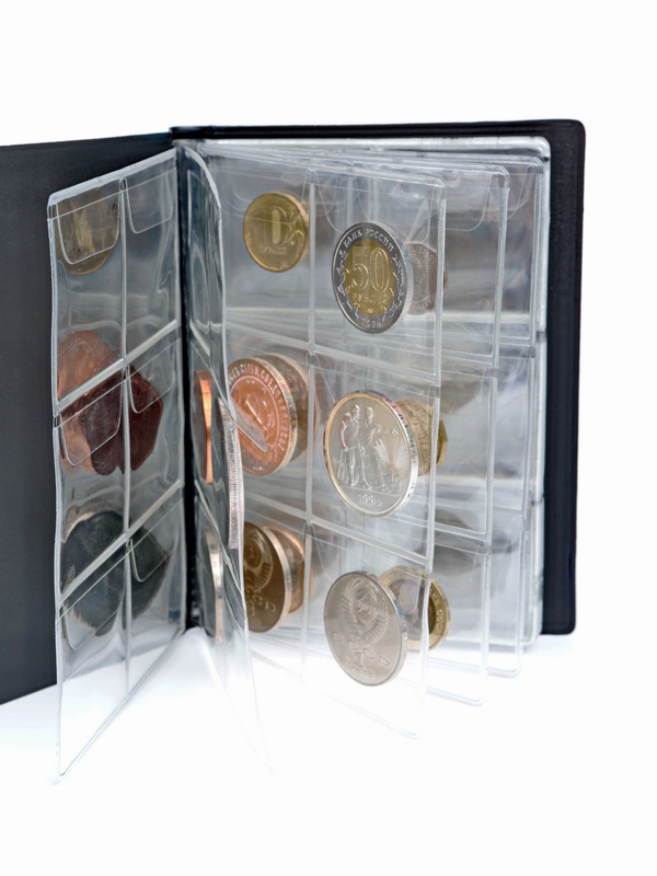 Карманный монетный альбом 116х154х13 мм для размещения 60 монет, вертикальный, тёмно-синий