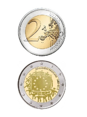 2 евро, Франция (30 лет флагу Евросоюза). 2015 г. 2 евро, Франция (30 лет флагу Евросоюза). 2015 г.