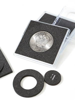 Капсулы 50х50 мм с разделительными кольцами для монет 11-43 мм (II), в упаковке 10 шт