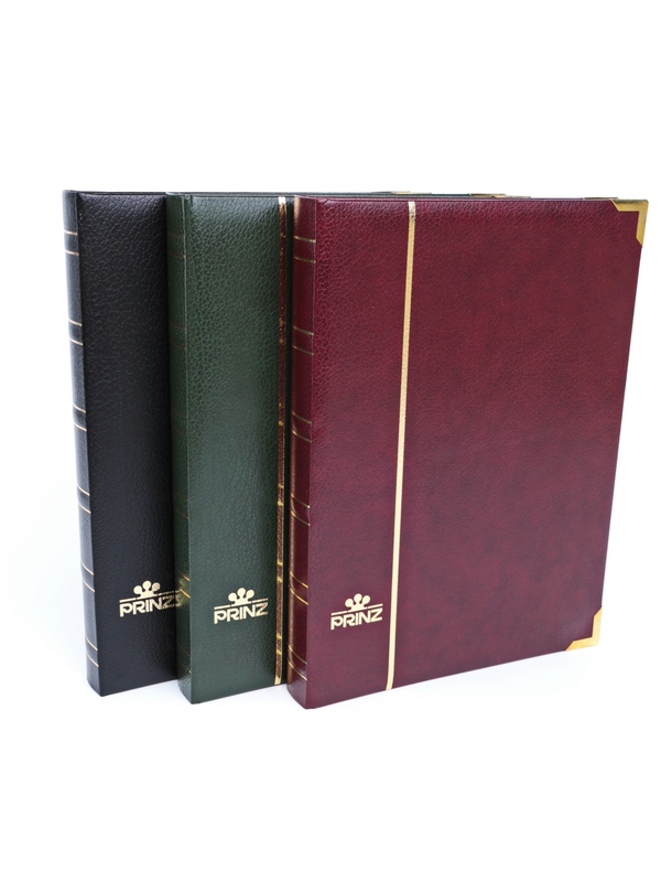 Альбом для марок (кляссер Royal-Line) из натуральной кожи, 16 листов (32 страницы), чёрный картон с промежуточными прозрачными листами. Чёрный. Prinz, 6016