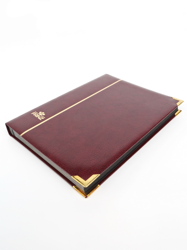 Альбом для марок (кляссер Royal-Line) из натуральной кожи, 16 листов (32 страницы), чёрный картон с промежуточными прозрачными листами. Бордовый. Prinz, 6016