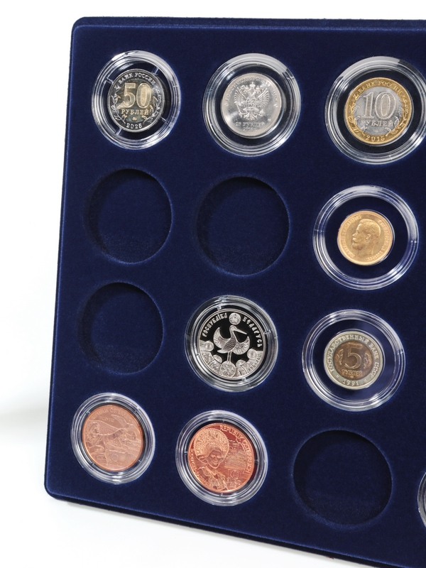  Планшет S (234х296х12 мм) для монет в капсулах d-44 мм (20 ячеек), тёмно-синий