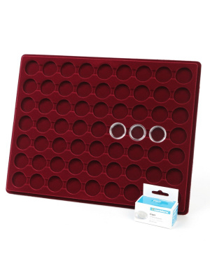 Планшет S (234х296х12 мм) для 63 монет в капсулах CAPS 20 Leuchtturm. Диаметр ячейки 26 мм, тёмно-бордовый  Планшет S (234х296х12 мм) для 63 монет в капсулах CAPS 20 Leuchtturm. Диаметр ячейки 26 мм, тёмно-бордовый