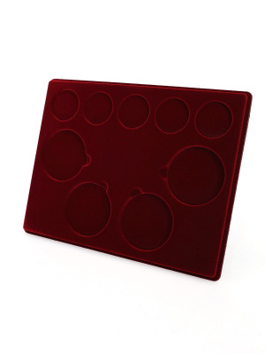 Планшет S (234х296х12 мм) для монет серии «Памятники архитектуры России». 2012 год (5 капсул d-46 мм, 4 капсулы d-74 мм), тёмно-бордовый  Планшет S (234х296х12 мм) для монет серии «Памятники архитектуры России». 2012 год (5 капсул d-46 мм, 4 капсулы d-74 мм), тёмно-бордовый