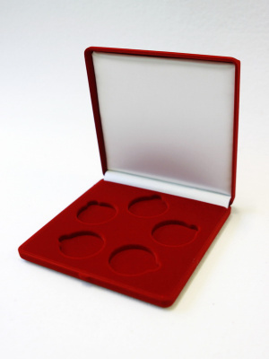  Футляр (165х165х27 мм) на 5 монет в капсулах (диаметр 44 мм). Вид 2, светло-бордовый