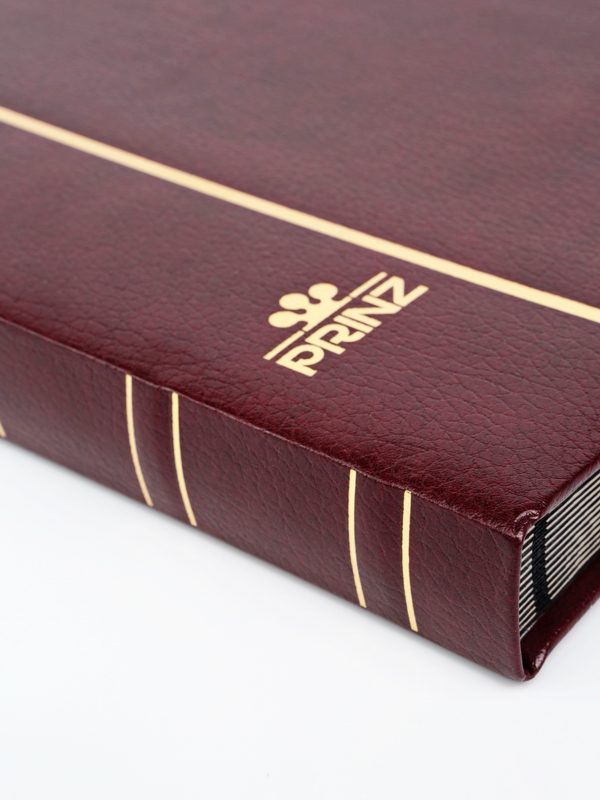 Альбом для марок (кляссер Royal-Line) из натуральной кожи, 16 листов (32 страницы), чёрный картон с промежуточными прозрачными листами. Бордовый. Prinz, 6016