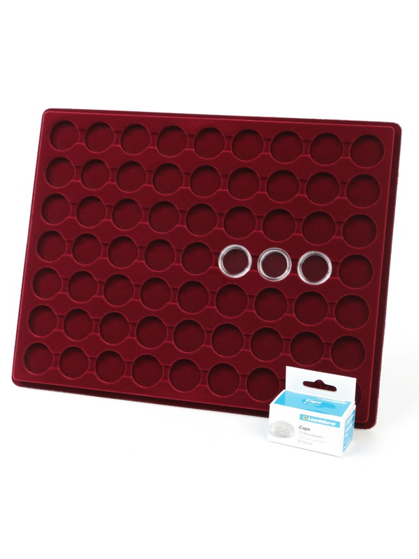 Планшет S (234х296х12 мм) для 63 монет в капсулах CAPS 20 Leuchtturm. Диаметр ячейки 26 мм