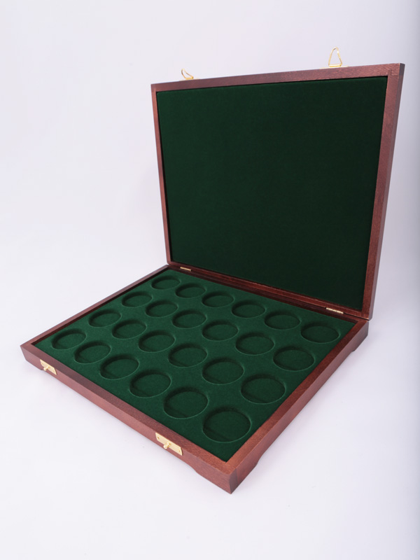  Футляр деревянный Vintage S (305х247х40 мм) на 24 капсулы Leuchtturm. Для монет 34 мм, зелёный