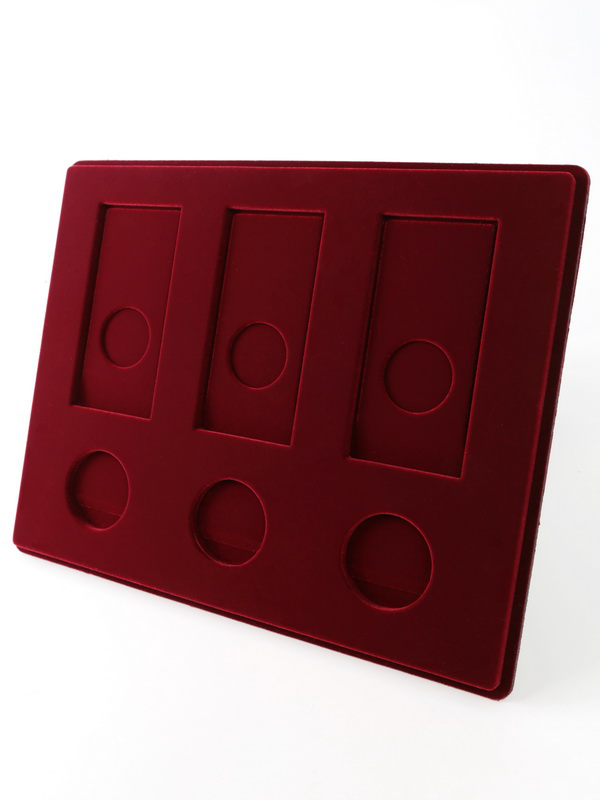 Планшет S (234х296х12 мм) для 3 обычных монет 25 рублей в капсулах и 3 цветных монет 25 рублей в блистере, тёмно-бордовый  Планшет S (234х296х12 мм) для 3 обычных монет 25 рублей в капсулах и 3 цветных монет 25 рублей в блистере, тёмно-бордовый