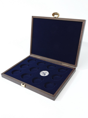 Деревянный футляр Carus XM (248х196х32 мм) для серии монет Australian Lunar Series III (50 cents, 1/2 oz silver proof) в капсулах, светло-бордовый