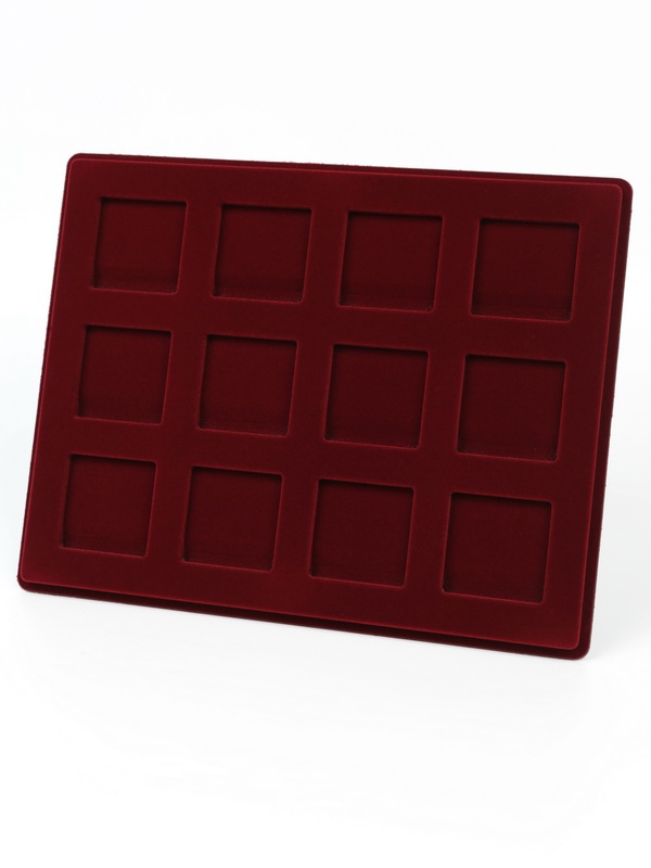 Планшет S (234х296х12 мм) для 12 монет в капсулах Quadrum (50х50х6 мм), тёмно-бордовый  Планшет S (234х296х12 мм) для 12 монет в капсулах Quadrum (50х50х6 мм), тёмно-бордовый