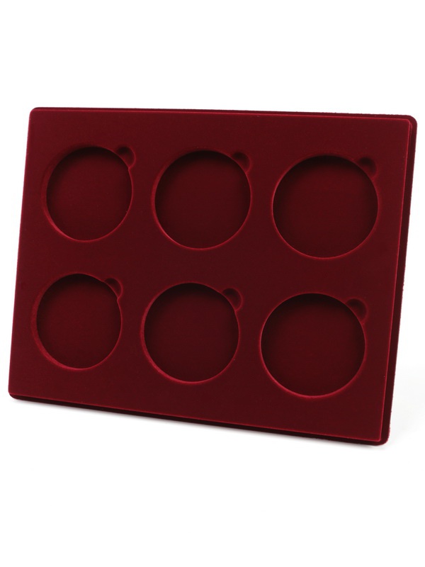 Планшет S (234х296х12 мм) для монет в капсулах d-74 мм (6 ячеек), тёмно-бордовый  Планшет S (234х296х12 мм) для монет в капсулах d-74 мм (6 ячеек), тёмно-бордовый