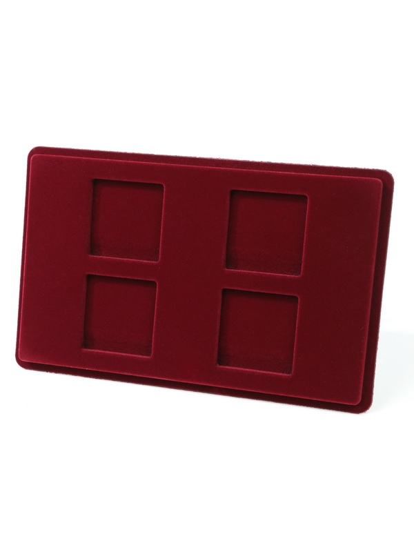 Планшет M (146х236х12 мм) для 4 монет в капсулах Quadrum (50х50х6 мм), тёмно-бордовый
