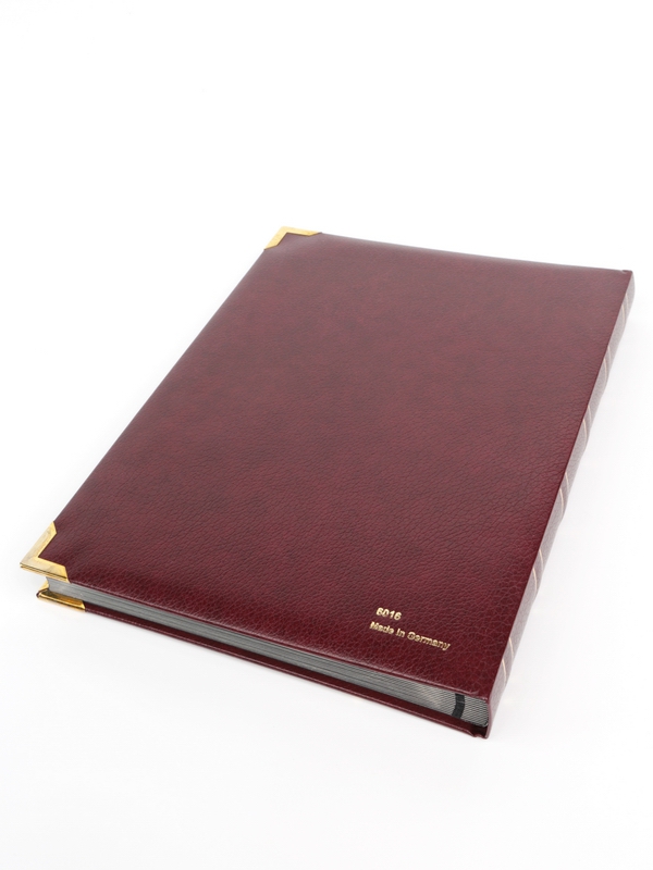 Альбом для марок (кляссер Royal-Line) из натуральной кожи, 16 листов (32 страницы), чёрный картон с промежуточными прозрачными листами. Бордовый. Prinz, 6016