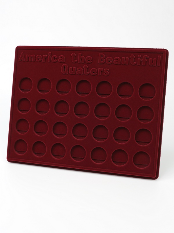  Набор из 2 планшетов S (234х296х12 мм) для медно-никелевых монет 25 центов «Национальные парки США» (56 ячеек). В капсулах Leuchtturm, тёмно-бордовый