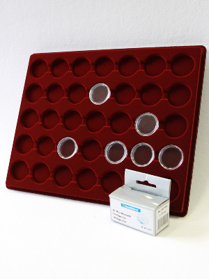 Планшет S (234х296х12 мм) для 35 монет в капсулах CAPS 26,5 и 27 Leuchtturm. Диаметр ячейки 33 мм Планшет S (234х296х12 мм) для 35 монет в капсулах CAPS 26,5 и 27 Leuchtturm. Диаметр ячейки 33 мм