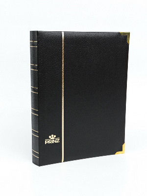 Альбом для марок (кляссер Royal-Line) из натуральной кожи, 16 листов (32 страницы), чёрный картон с промежуточными прозрачными листами. Чёрный. Prinz, 6016